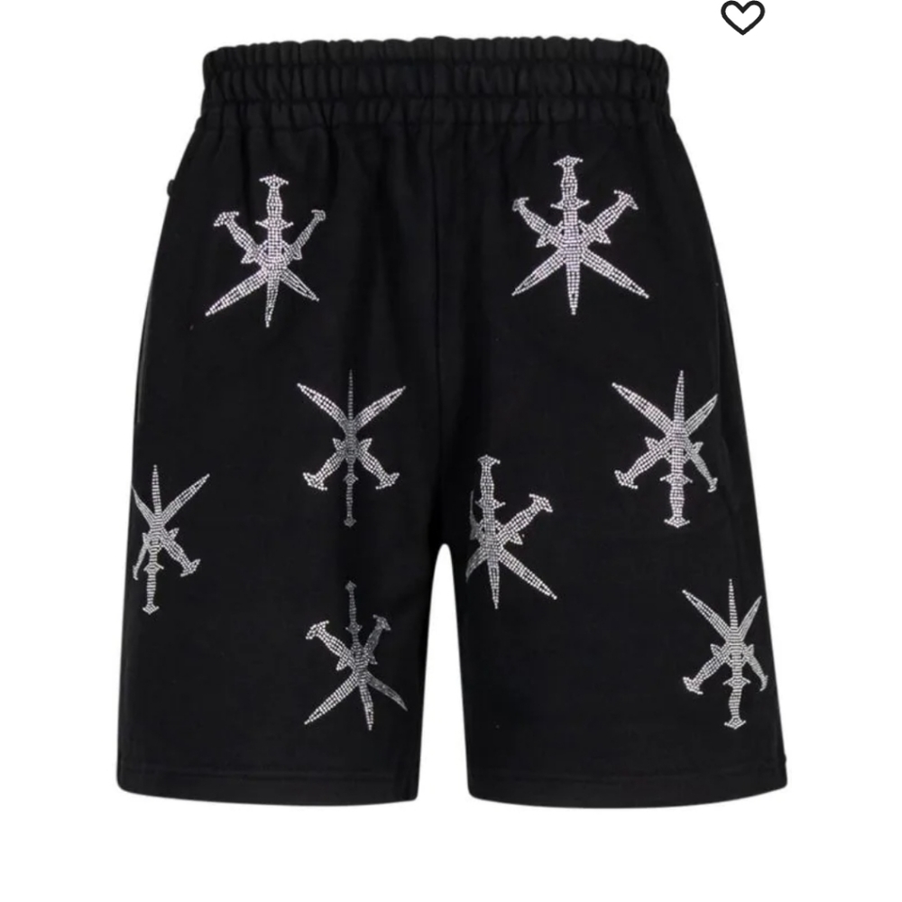 UNKNOWN RHINESTONE DAGGER TRACK SHORTS